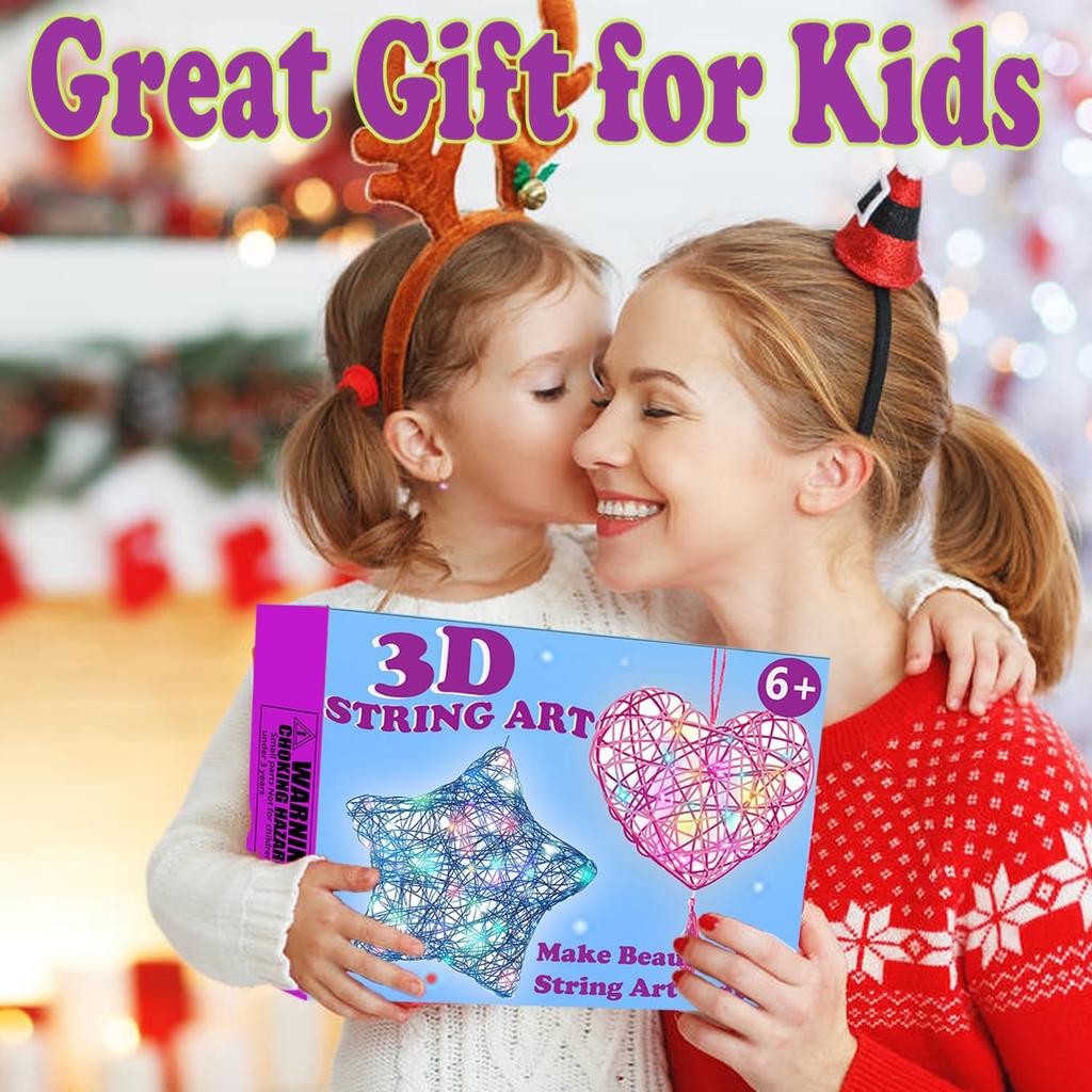 Beilunt 3D String Art Kits Crafts for Girls Ages 8-12, Arts and Crafts for Kids Ages 6-8, Make String Lantern with 20 Colored LED Bulbs for Girls 6 7