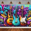 Rock Music Themed Birthday Party Decoration Shooting Background, Music Guitar Dance Notes Band Stage Banner Photography Backdrop