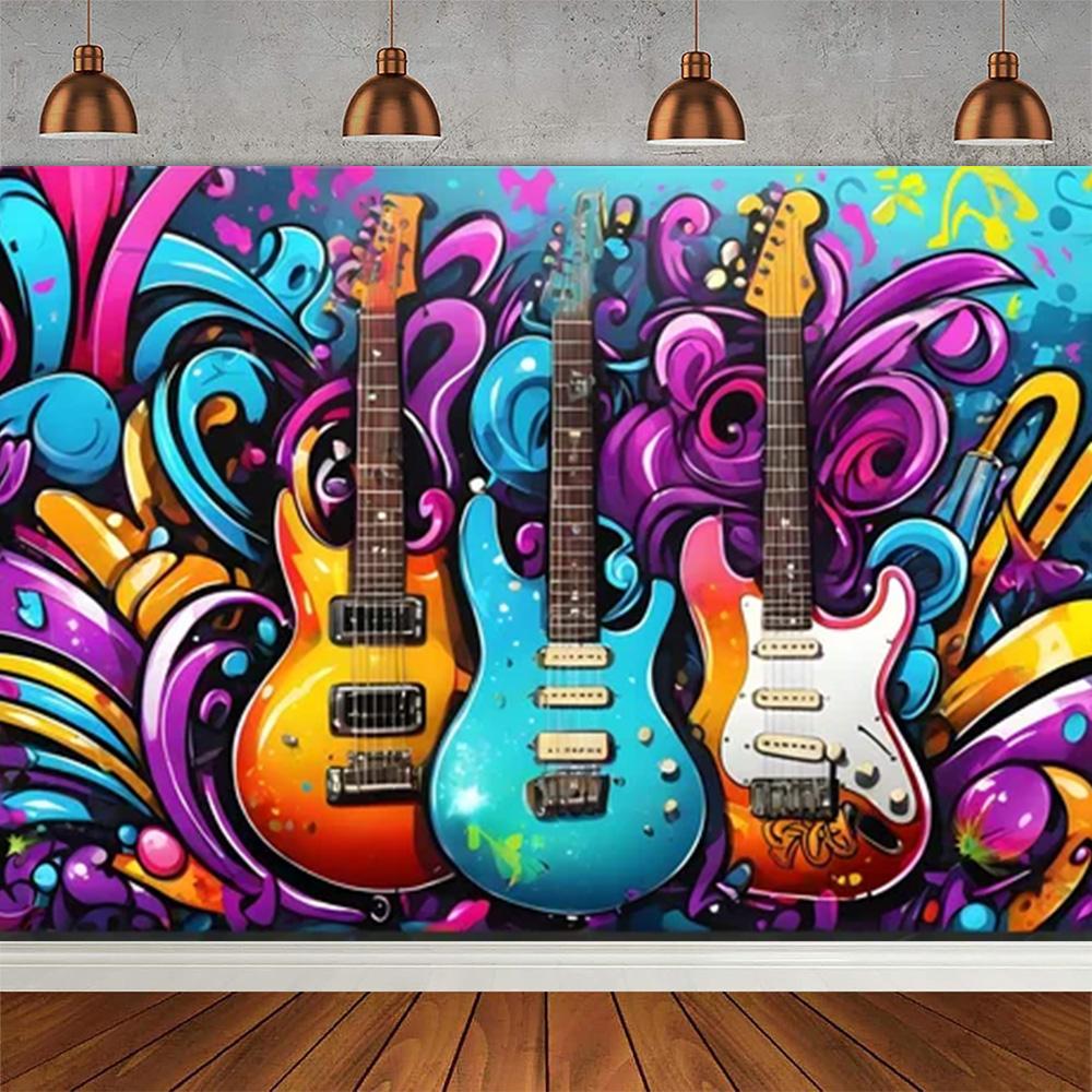 Rock Music Themed Birthday Party Decoration Shooting Background, Music Guitar Dance Notes Band Stage Banner Photography Backdrop