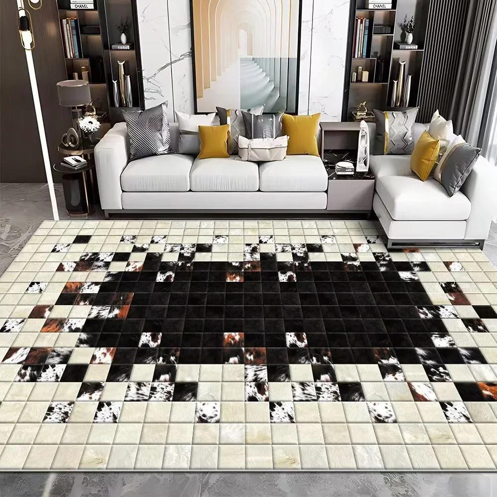 Modern Imitation Cowhide Luxury Living Room Carpet Sofa Area Rugs Bedroom Large Decorative Rug Washable Porch Anti-Slip Mat