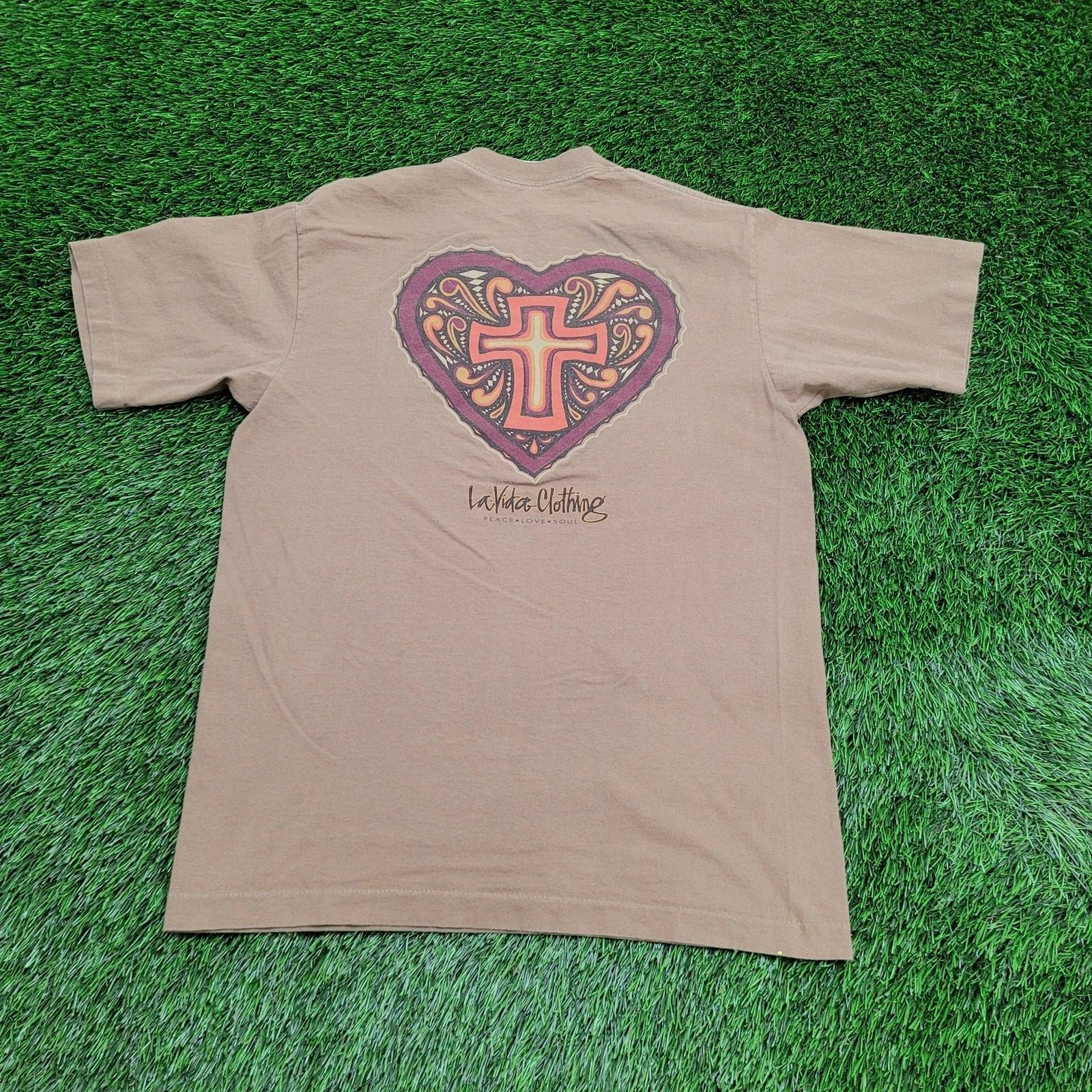 

Vintage La-Vida Cross Heart Shirt Medium 20x27 Brown 2XL