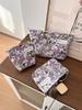 Portable Purple Floral Makeup and Toiletry Canvas Bag for Girls