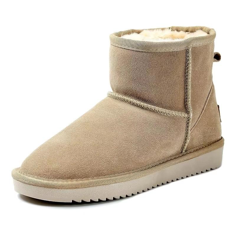 Bottes d'hiver pour femmes Bottes de neige classiques Imperméables Daim de vache Chaussons à enfiler Doublure en fourrure naturelle Chaussures montantes chaudes et confortables 36