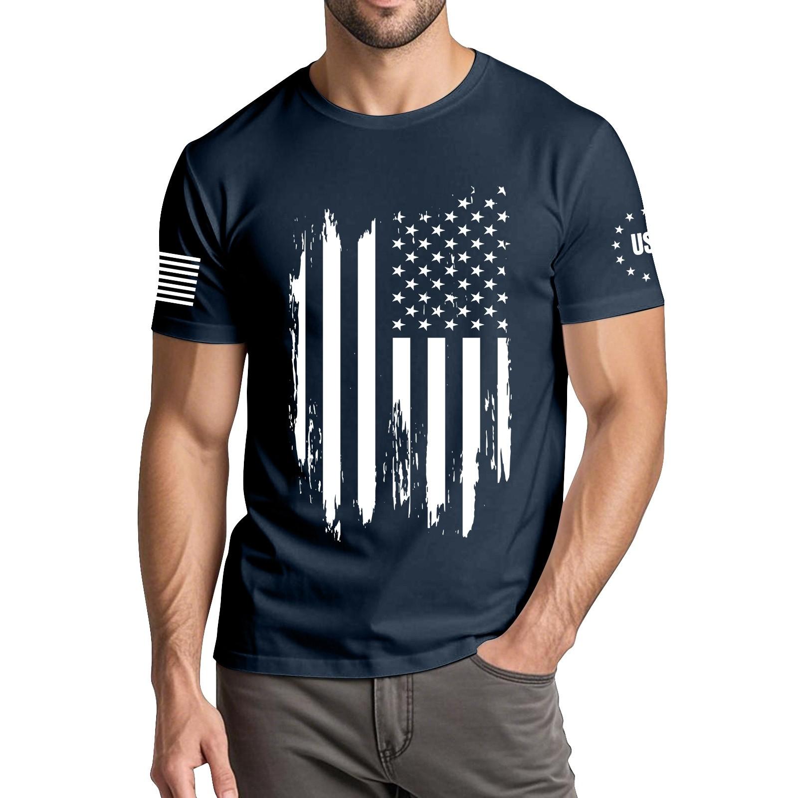 

Мужская модная повседневная футболка с круглым вырезом и коротким рукавом с принтом «День независимости» XXL синий