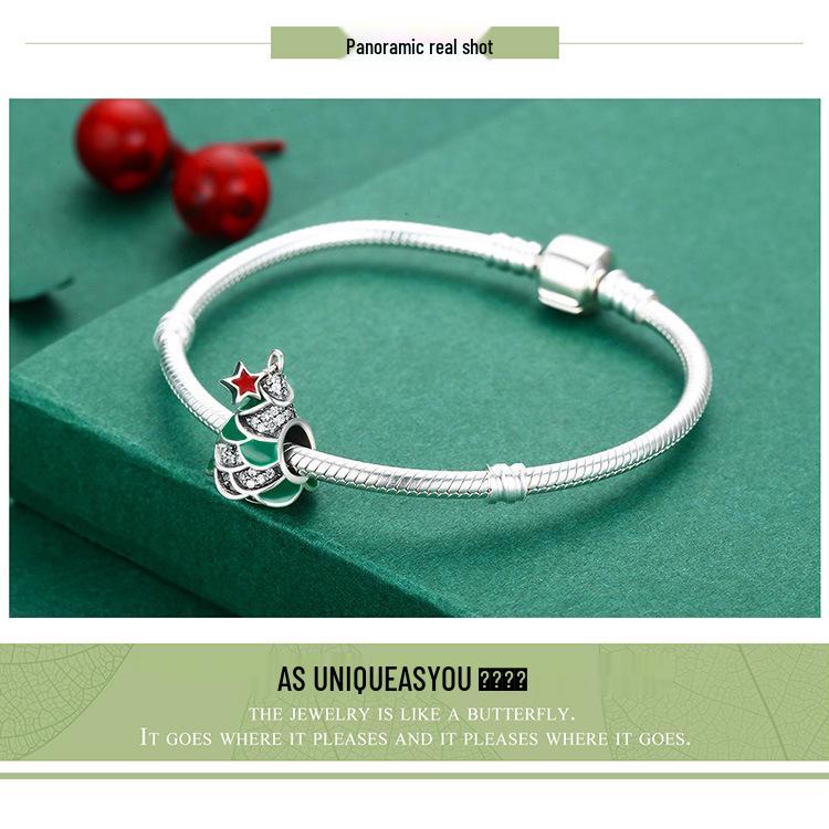 Yinziyun S925 Sterlingsilber Weihnachtsbaum Perlenarmband für Damen