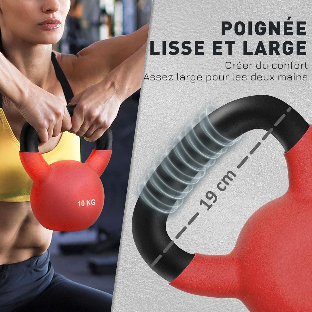 Kettlebell 10 Kg In Metal Weight for Workouts with Non-slip Handle and Flat Bottom 19x12x22cm Red and Black