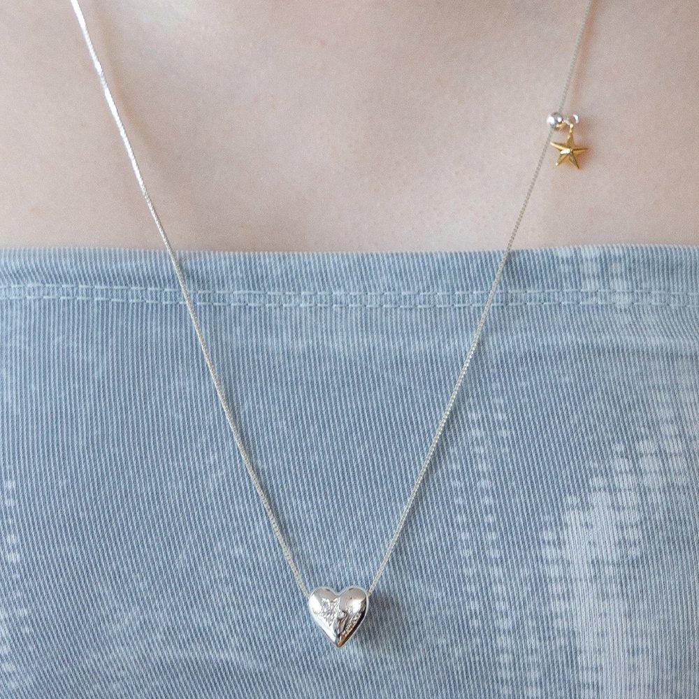 (92.5 Silver) Chocolate Heart Star Dangle Necklace Nz2162