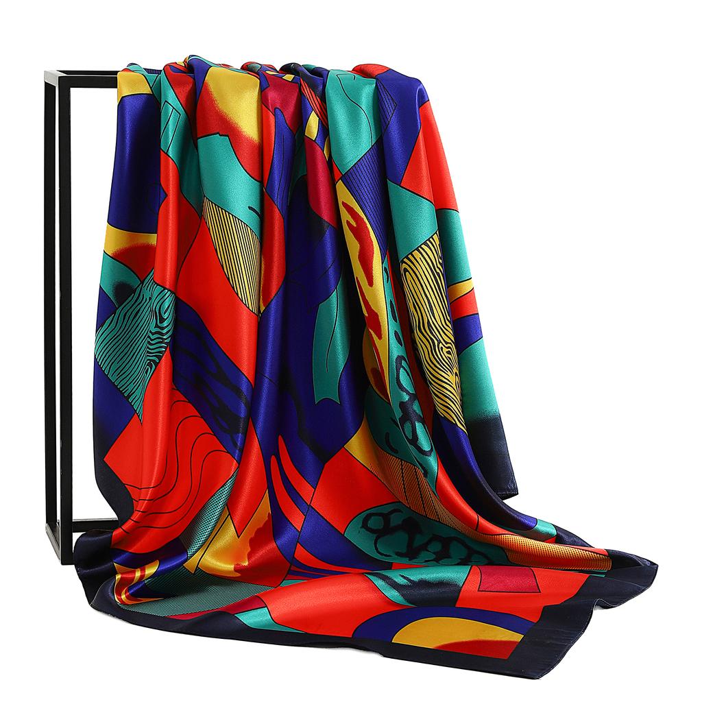 Nový 90*90cm Čtvercový šátek s vintage květinami Dámský hedvábný šál Nákrčník Dámský Potisk Čelenka Pokrývky hlavy Foulard Hidžáb Gumičky do vlasů