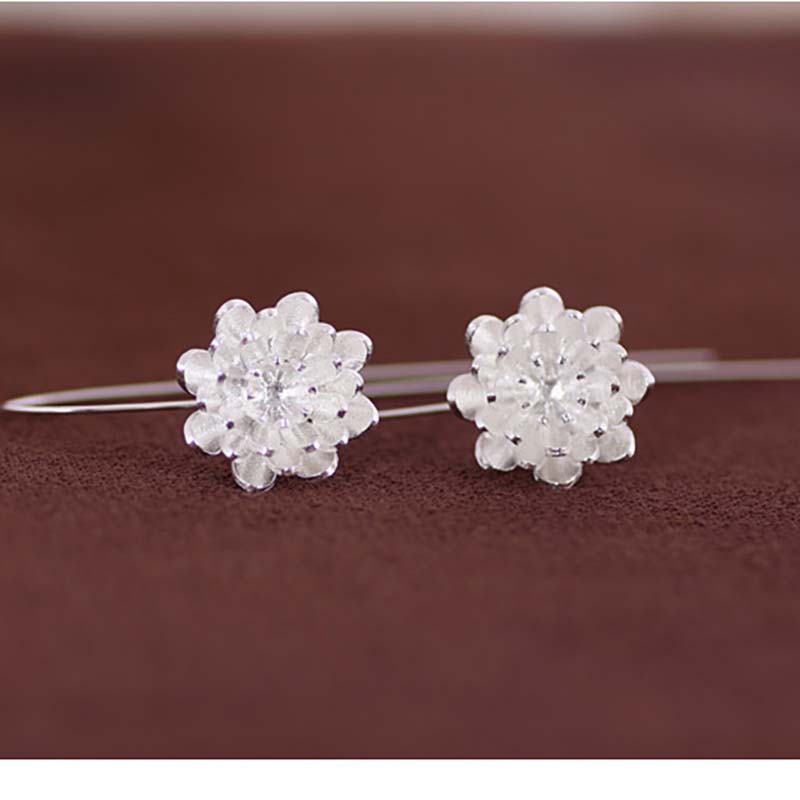 

925 Sterling Silver Lotus Flower Hook Drop Earrings For Women Piercing Luxury Elegant High Jewelry Best Selling серебряный