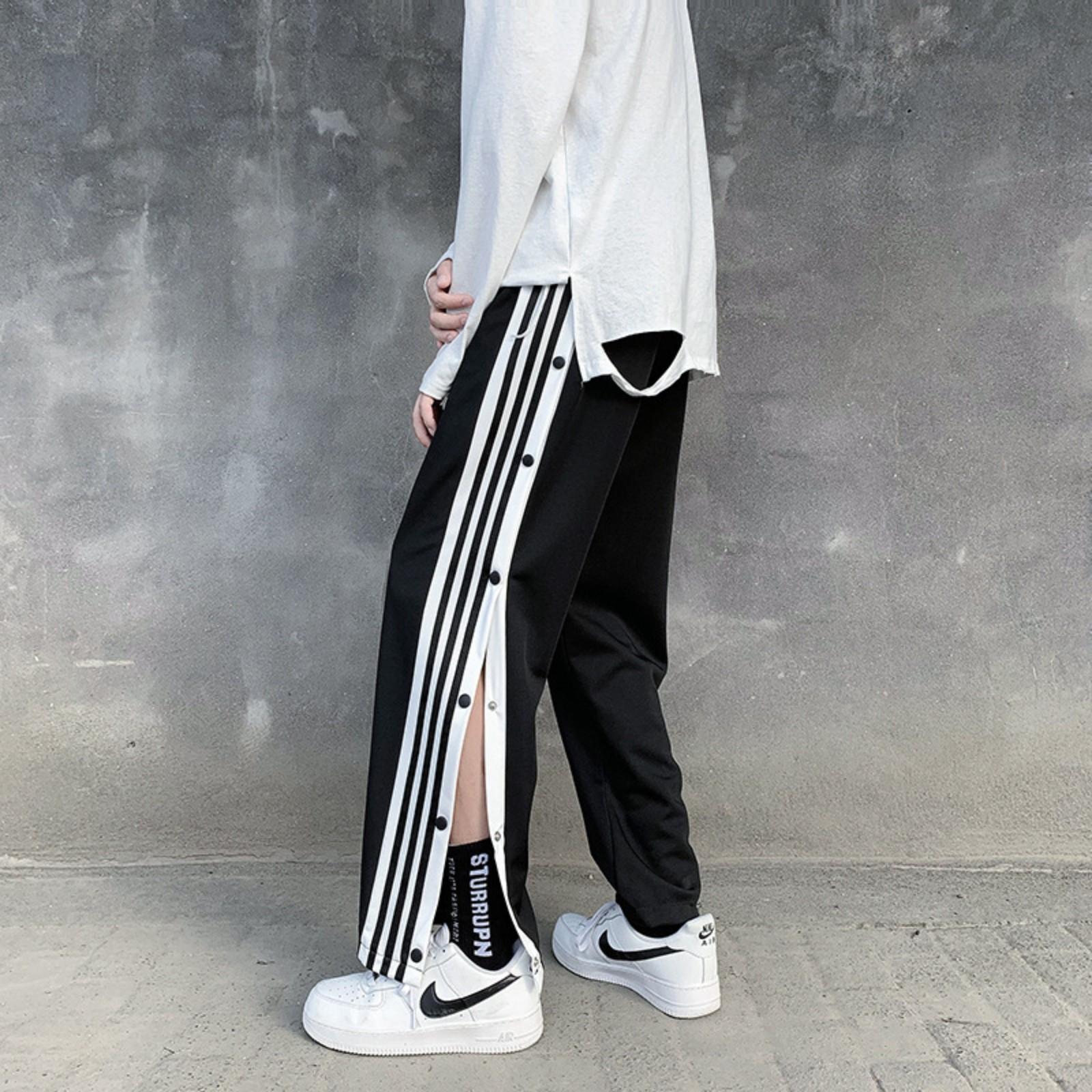 

Men s Full Button Trousers Summer Sports Button Pants Loose Straight Pants L чёрный
