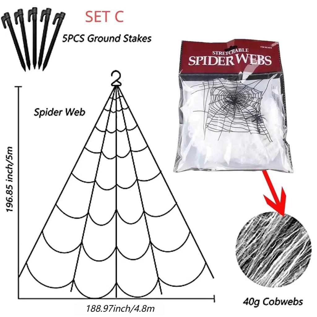 1 Set Halloween Spider Triangulation Simulation Extra Large Plush Spider Web Halloween Indoor and Outdoor Decoration Props