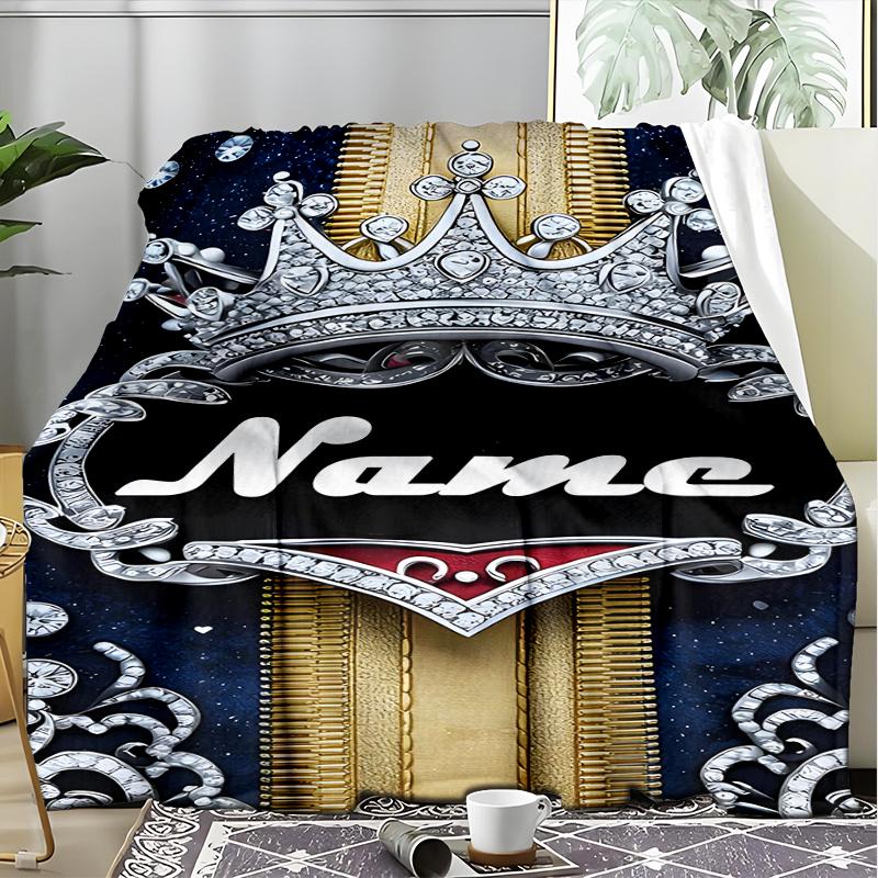 1PC Custom Name Royal Name outdooor Flannel blankets Throw Blanket All-Season Throw Gift Bedspread for Couch, Bed, Camping Holiday Birthda
