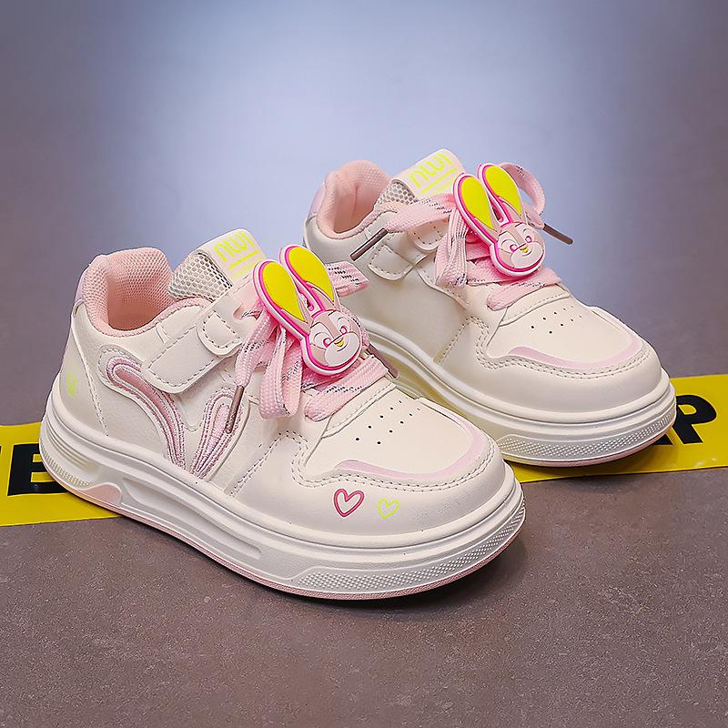 2025 Girls  Bunny Skate Sneakers - Spring/Autumn Soft Sole Casual White Shoes 27