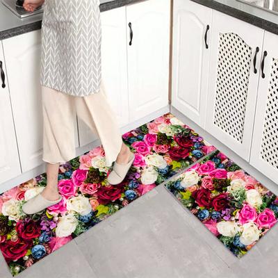 1 alfombra de cocina antifatiga, OneHouse con estampado floral, impermeable, antideslizante, gruesa y acolchada, alfombrilla de cocina resistente y cómoda para cocina