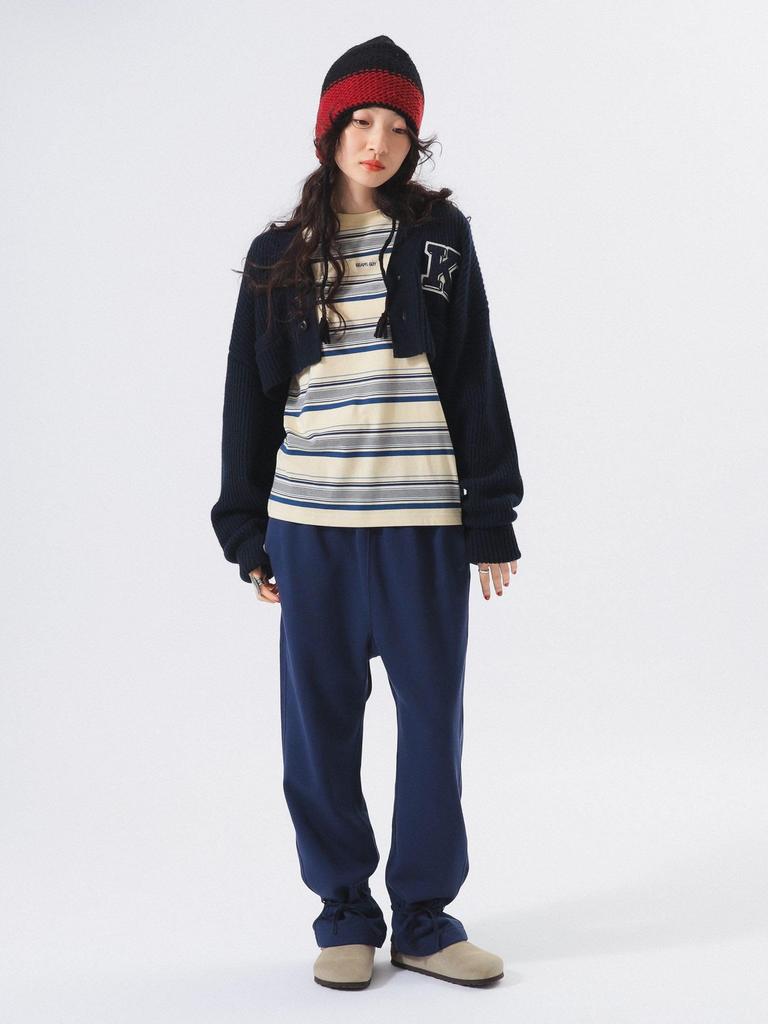 Beams Boy Women's Navy 2 Work Pants with Hem Arrangement