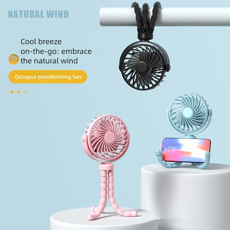 3-Color 1pc Rechargeable Portable Octopus Mini Fan with 3 Wind Speeds, Handheld Cooling Fan, Includes Hook, Stand And Packaging Outdoor Use