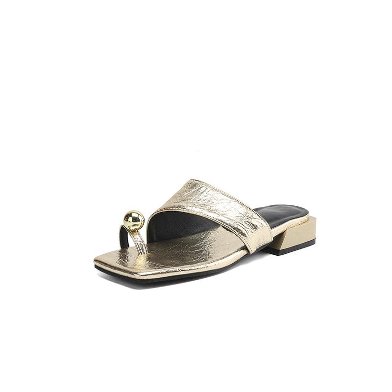 Summer Low-heeled Set of Toe Sandals Solid Color Size Women's Shoes Casual Flat Slippers New Non-slip Soft-soled Cool Slippers