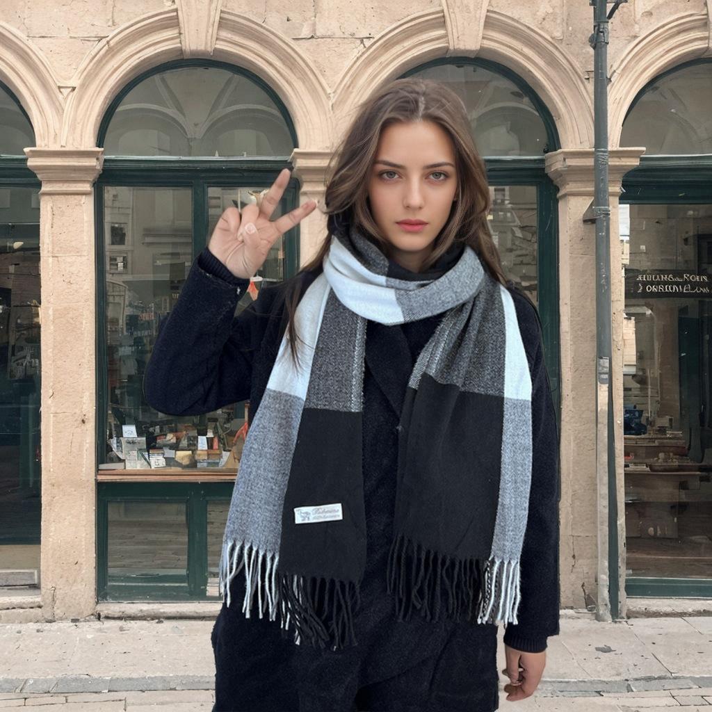 

Women s & Men s Cross-Border Plaid Fleece-Like Cashmere Scarf Warm Shawl Versatile Neck Warmer Autumn Winter Houndstooth Scarf One Size