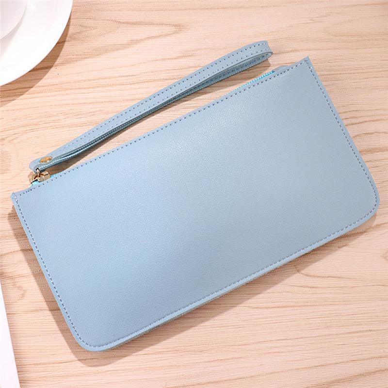 Women Vintage Long Wallet PU Leather Zipper Wallet Soild Color Large Capacity Card Holder Bag