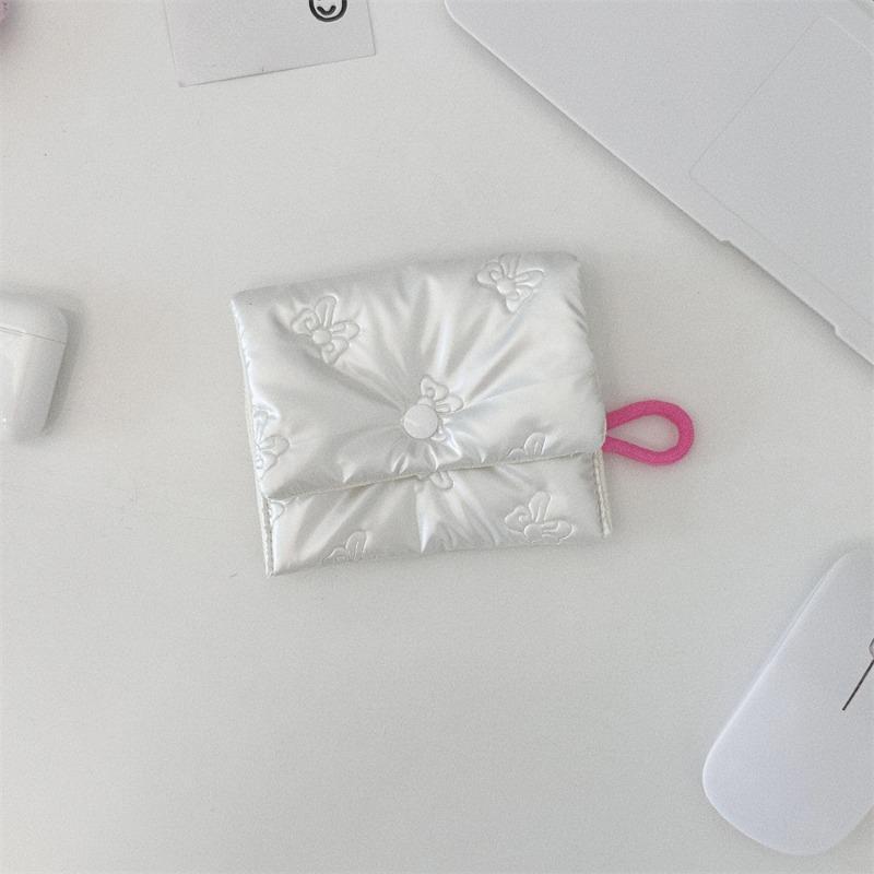 Silver Bow Pattern Coin Purse Women's Earphone Coins Keys Wallet Organizer Zipper Pouch Cosmetic Bag