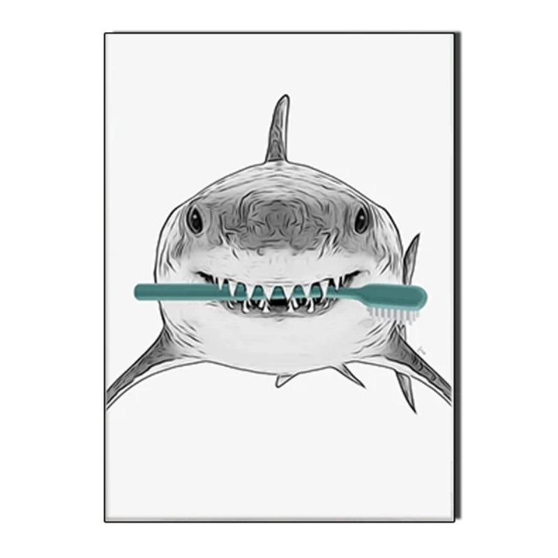 Raccoon Shark Giraffe Parrot Lion Brushing Teeth Canvas Painting Bathroom Wall Art Poster Toilet Decor Shower Room Decoration