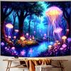 Manicer Blacklight Jellyfish Forest Tapestry – UV Reactive Fantasy Underwater Jellyfish In Enchanted Forest, Glow In the Dark Neon Nature Art Wall