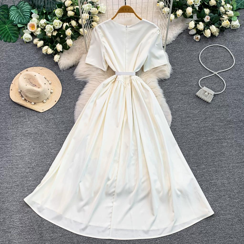2026 New Summer Women Floral Print Short Sleeve Midi Long Elegant Gorgeous Bridesmaid Cocktail Party Dress with Round Neck