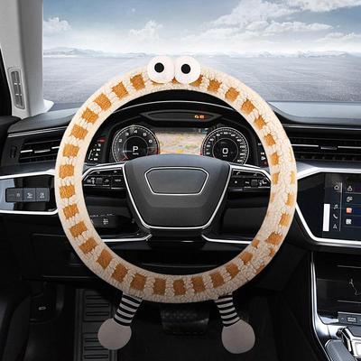 Fuzzy Steering Wheel Cover Women Cartoon Steering Wheel Cover Winter Elastic Steering Wheel Protective Cover Car Inside