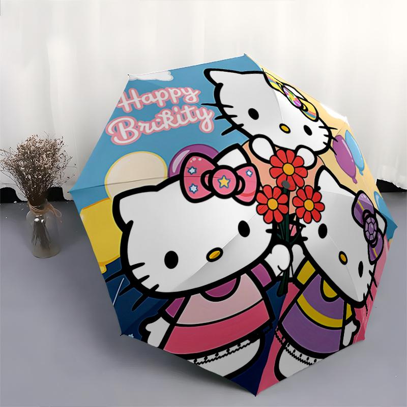 1pc Hello Kitty Happy BruiKity Bouquet with Automatic Open Close Umbrella, Portable Tri-Fold Design, 8-Bone Iron Frame Outdoor Umbrella, Perfect Gift