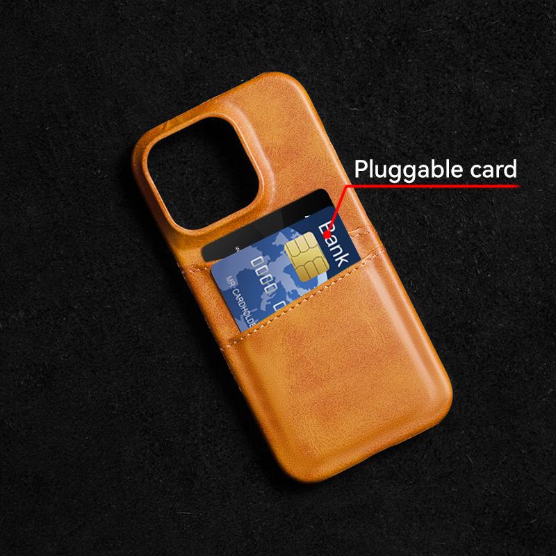 For iPhone 16 Pro Max Case Dual Card Slots Leather Coated PC Hard Phone Cover