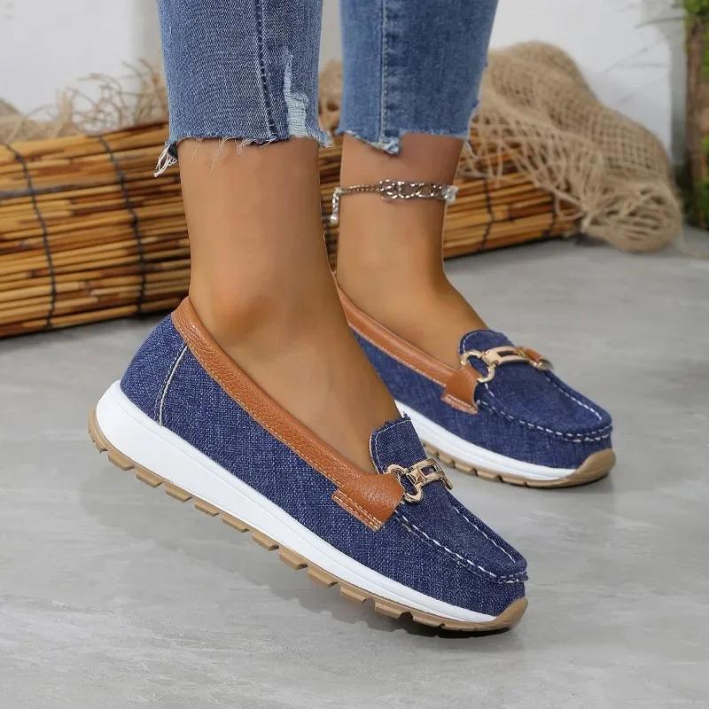 Fashion 2024 Hot Sale Women's Shoes Loafers Women's Flats Fashion Metal Decoration Casual Flat Shoes New Round Toe Flat Low Heelszapatos