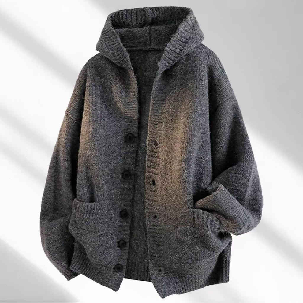Men's New Hooded Men's Solid Color Knitted Sweater Long Sleeve Thickened Warm Bottom Knitted Thread