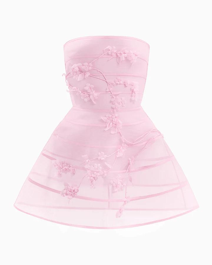 2026 European & American Strapless Mesh Waist-Cinching A-Line Dress L