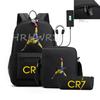 Sports Casual CR7 Backpacks 3pcs Simple Lightweight Capacity Teens Laptop School Bags Women Men Travel USB An-ti Lock Mochilas