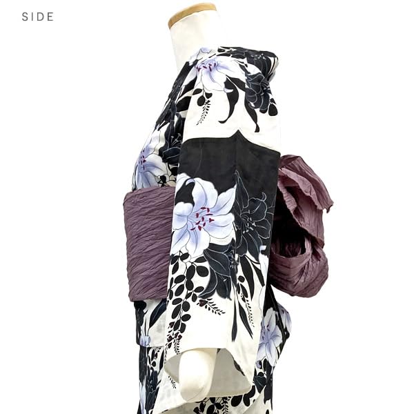 Kyoto Kimono Yuzen Damen Yukata, Einteilig, Modern Retro Baumwolle Sommerkimono, Lilie (Weiß x Schwarz)