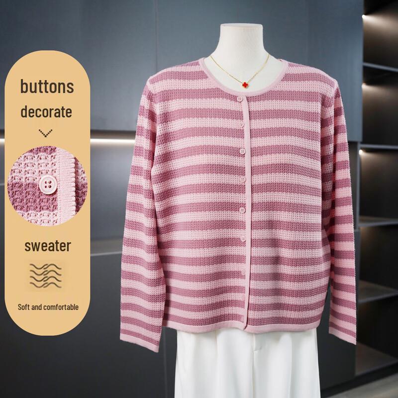 Women s Elegant Openwork Striped V-Neck Knit Sweater 2XL