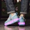 Kid's Roller Skates Removable Flat Charging LED Four Wheels Glowing Sports Shoes Pink Women's Glowing Sneakers