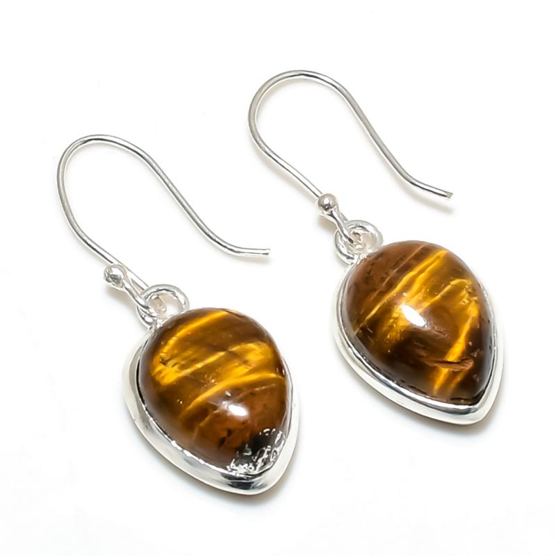 Naturaal Tiger Eye Gemstone Earrings, 925 Sterling Silver Earring, Handmade Boho Silver Jewelry Dangle Earrings, Wadding Gifts
