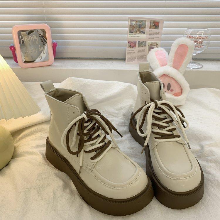 

Boots women s short barrel 2024 autumn and winter new ins trendy British style round head short boots Martin boots short leather boots women 40