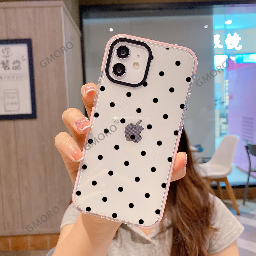 Amazon hot-selling black and white polka dot mobile phone case iPhone17 Japanese Korean style Apple 16promax transparent protective case