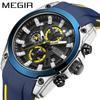 Megir Men's Quartz Watch Luxury Silicone Band 3ATM Water Resistant Business Chronograph Mens Sports WristWatches
