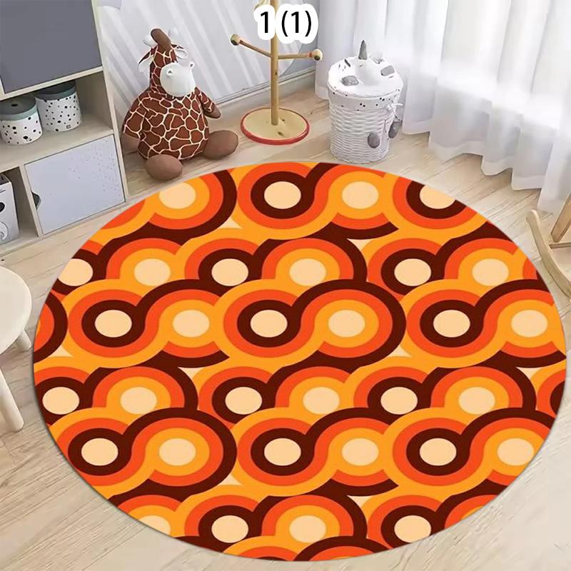 Alfombra Redonda Geométrica Vintage de los 70 Estampado Abstracto de Espiral y Raya Alfombra Antideslizante para Sala de Estar Dormitorio Decoración Elegante del Hogar