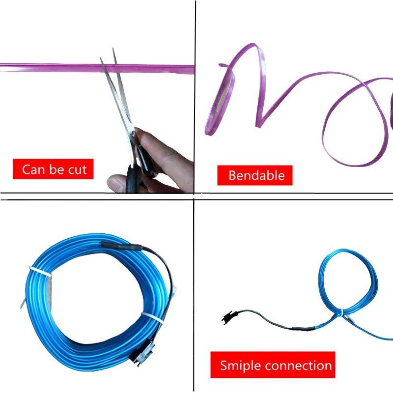 Auto-Innenraum-LED-Leuchten mit flexiblen Neonlichtern mit USB-Zigarettenanzünder 1M/3M/5M heißer Stil Umgebungs-LED-Leuchten LED Ice Blue