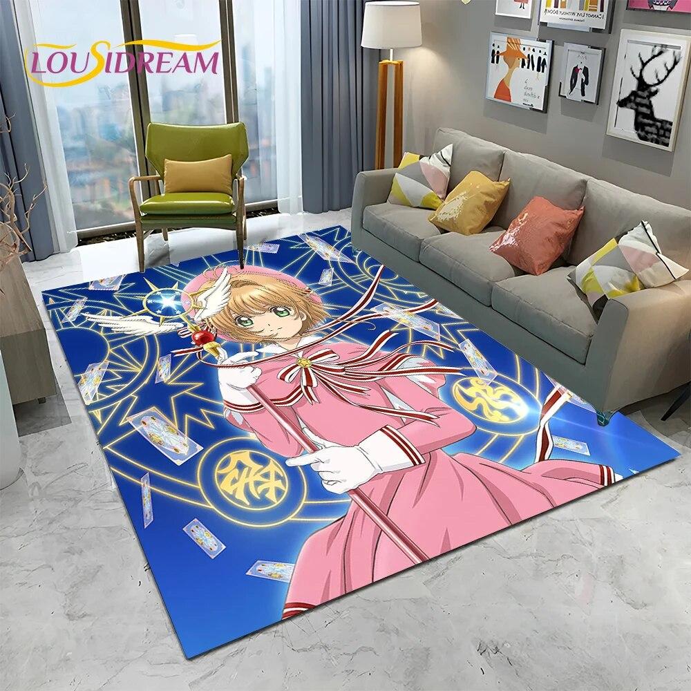 Carino Tappeto Tappetino 3D Captor Anime Cartone Animato Sakura per Casa Soggiorno Camera da Letto Divano Decorazione, Tappeto Area Bambini Antiscivolo Tappetino Pavimento