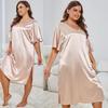 Women’s Nightgowns Simulation Silk Plus Size Sleepshirts Short Sleeves Satin Sleep Lounge Wear Large Pajamas Dresses 1XL-4XL Home Clothing KTB