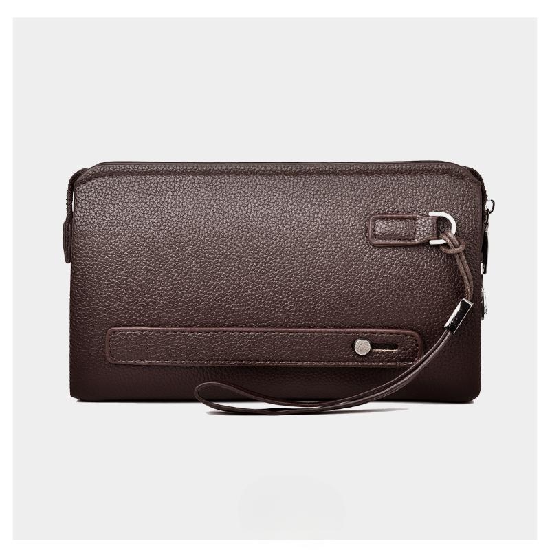 Men's Handheld Bag High End PU Leather Long Wallet Large Capacity Multi Card Slot Wrist Bag Password Anti Theft Phone Bag