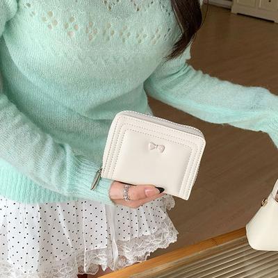 Portable Cute Bow Women's Wallet Short Zipper Student Card Holder Coin Purse Gifts