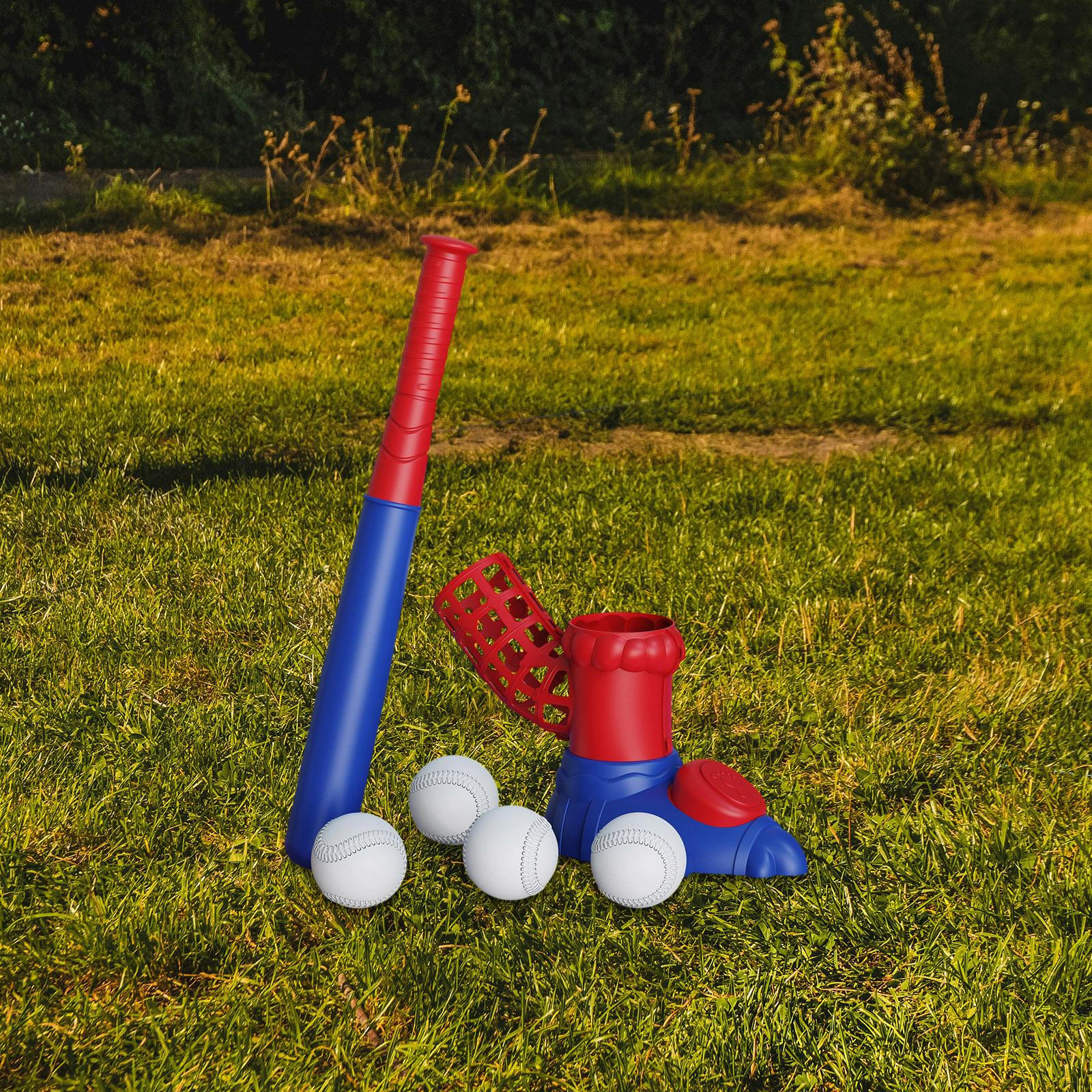 

Kids Baseball Pitching Machine Adjustable Backyard with 4 Balls Parent Child Interactive ting