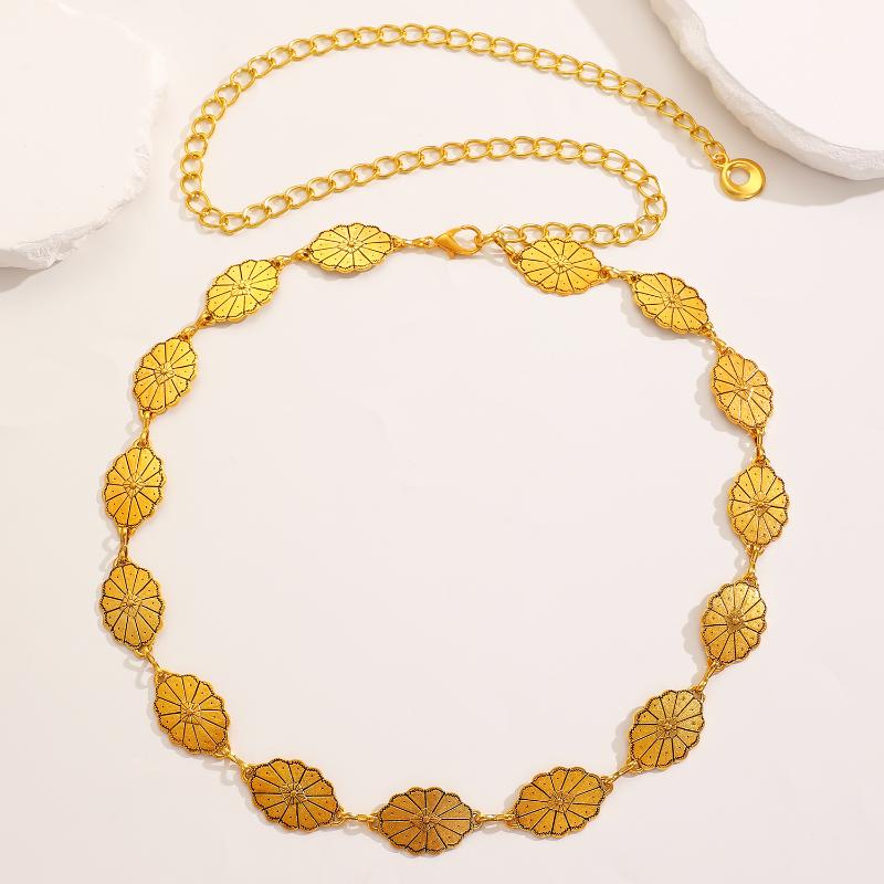 Vintage Oval Craved Metal Waist Chain For Women Retro Style Exquisite Gold Color Plated Belt Chains Fashion Body Jewelry Gifts