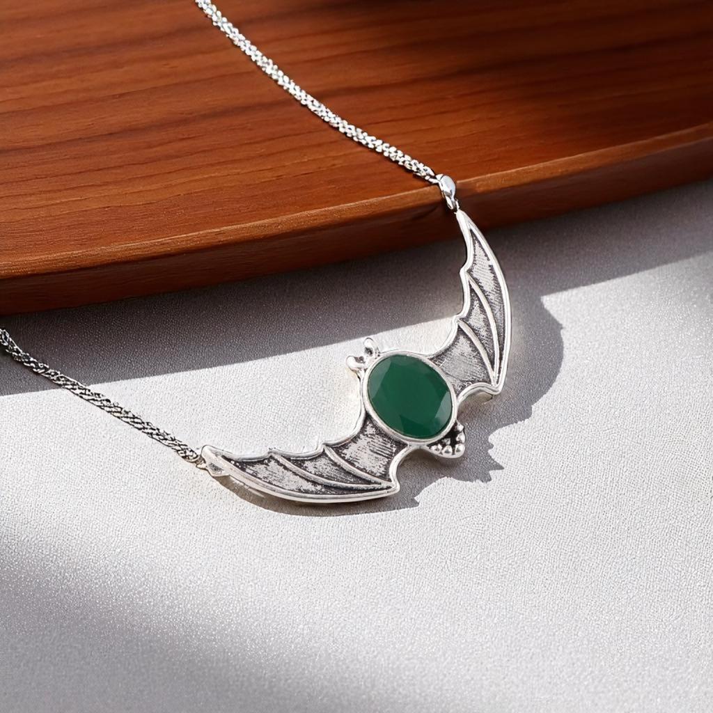 Green Onyx Gemstone 925 Sterling Silver Boho Jewelry Pendant 1" Gift For Wedding CP-33-21